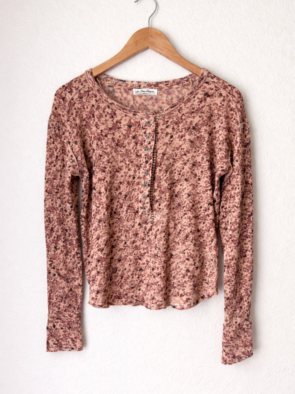 We The Free Free People Floral Thermal Henley Top Long Sleeve Boho Pink size XS